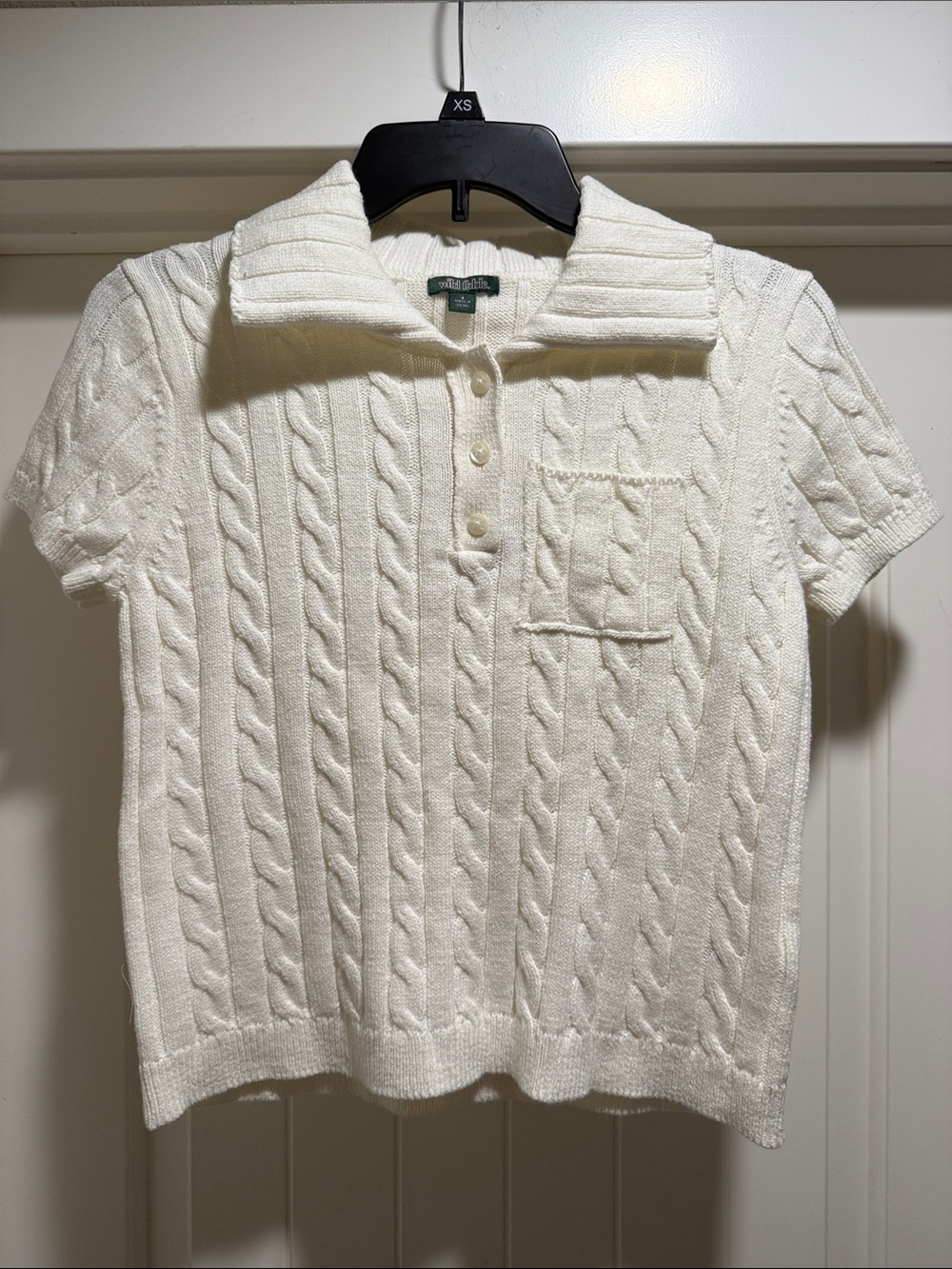 wild fable Cream Short-Sleeve Cable-Knit Polo Sweater